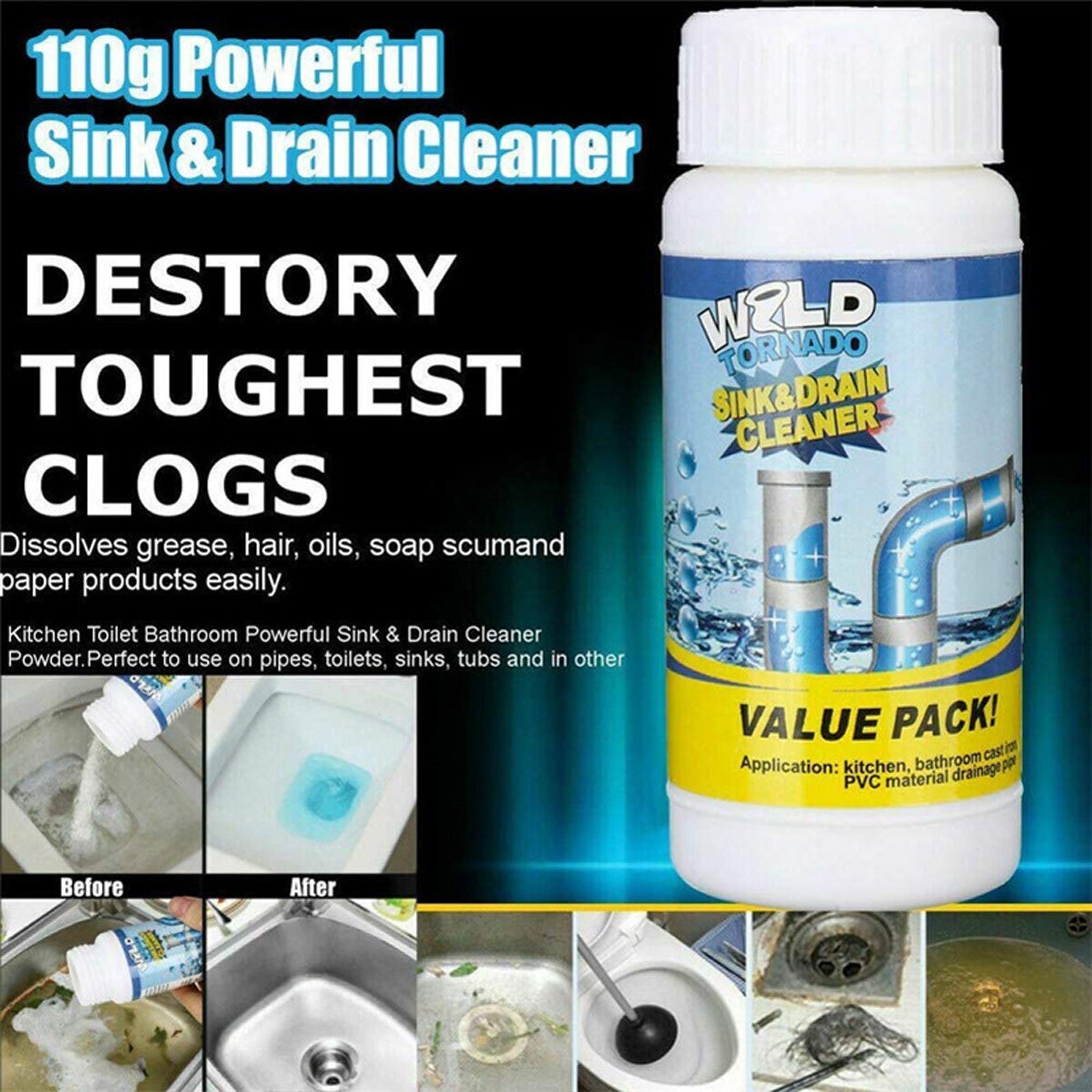 Sink & Drain Blockage Cleaning Powder (Pack of 3)