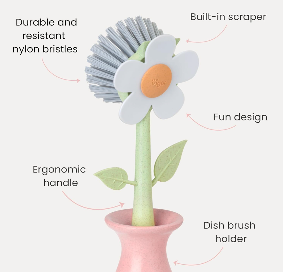 Daisy Shaped Dish Brush With Vase
