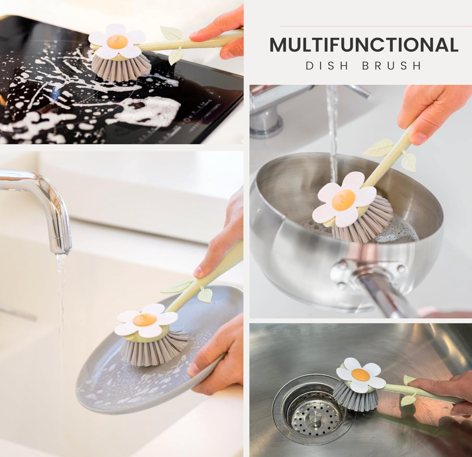 Daisy Shaped Dish Brush With Vase