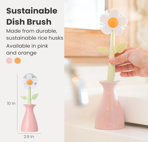 Daisy Shaped Dish Brush With Vase