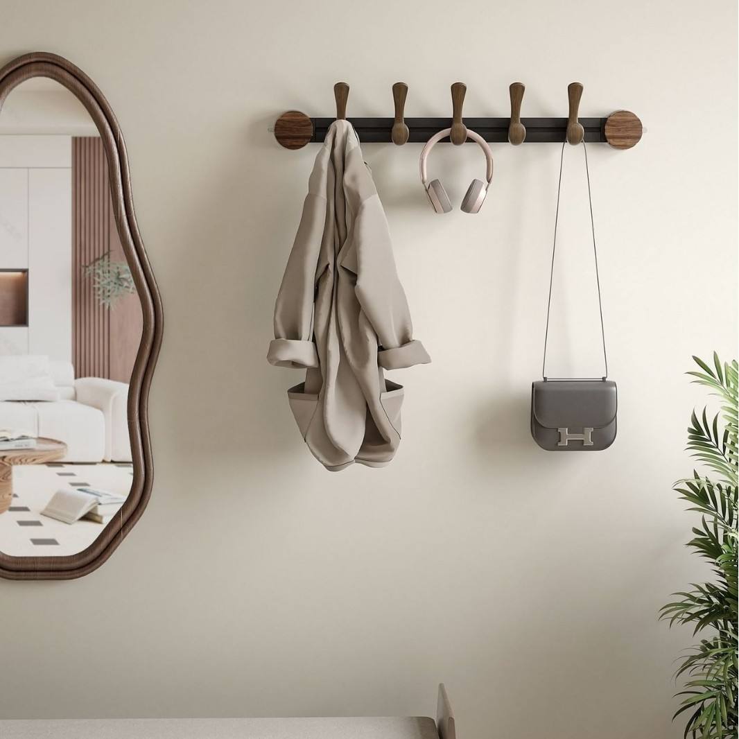 Wall-Mounted 5-Hook Rack with Vacuum Suction