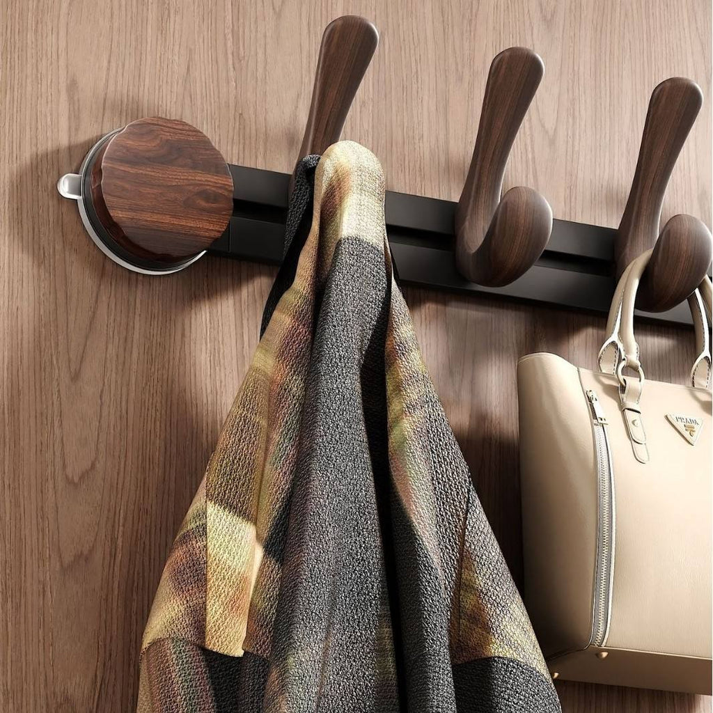 Wall-Mounted 5-Hook Rack with Vacuum Suction